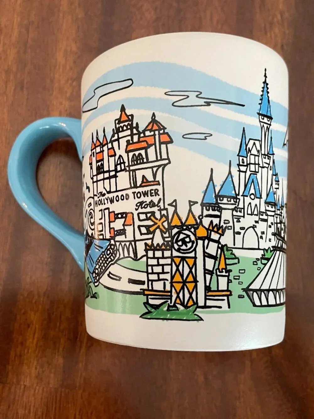 Walt Disney World Mug, 4 Park Skyline, Blue Interior & Handle, Internal Logo!